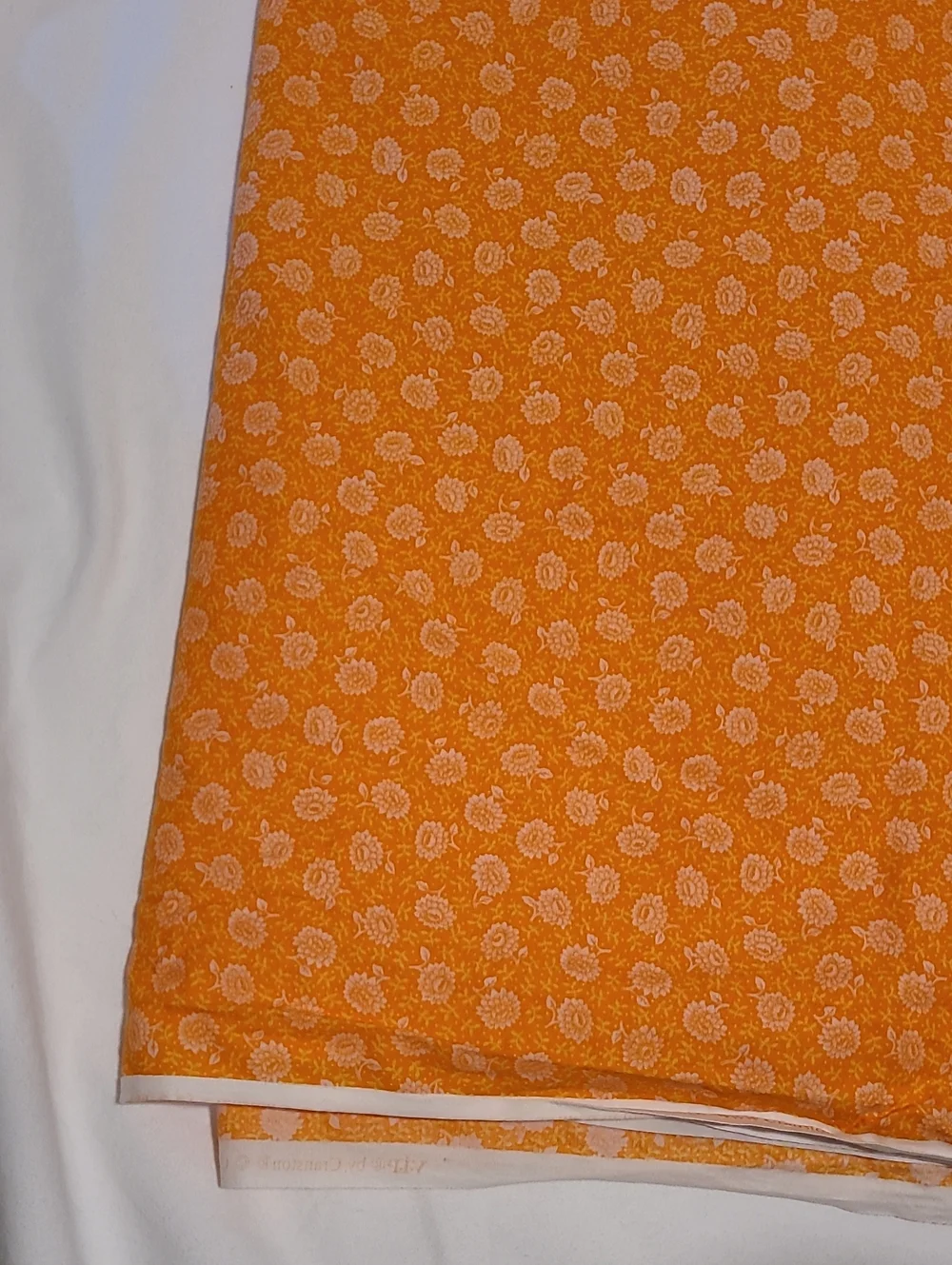 Fabric Orange White Flowers, Over 4 Yards, Sewing Quilting Crafting Cotton